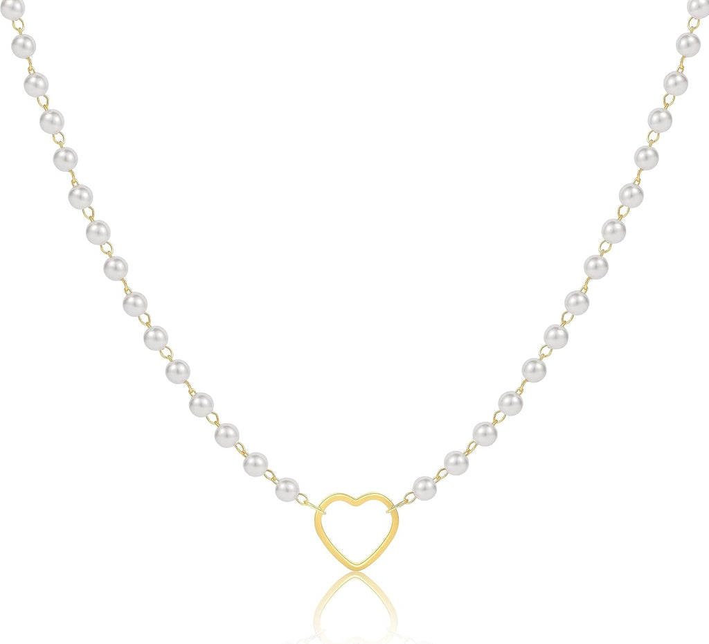 Dainty Pearl Pendant Necklaces for Women 14K Gold Plated Handmade Layered Pearl Chain Necklace Delicate Layered Pearl Necklace Everyday Jewelry Gift