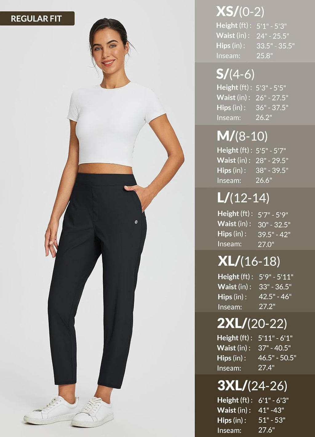 baleaf Womens Travel Pants Lightweight Stretch with Zipper Pockets Petite Ankle Dressy Golf Work Business Casual Slacks