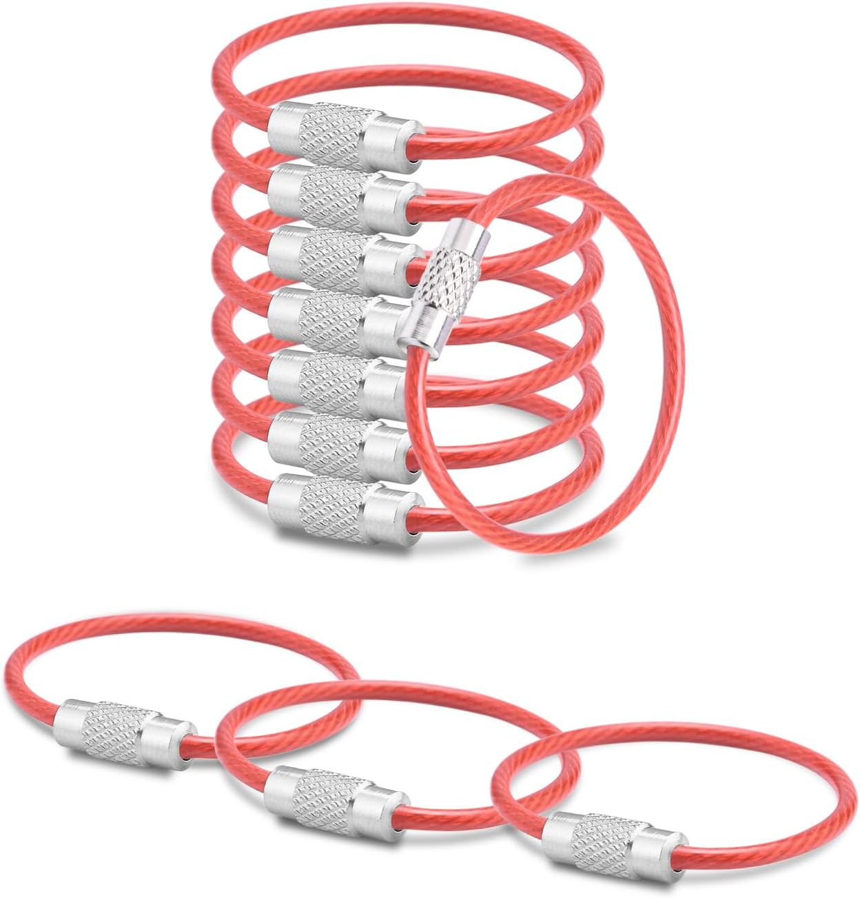 CooBigo 16 Pack Stainless Steel Loops 2mm Coated Wire Keychain Cable Large Keyrings 6 inch Key Chain for Luggage Tags, Key Tags, Keyrings, Kitchen utensils, Duster-Assorted Colors