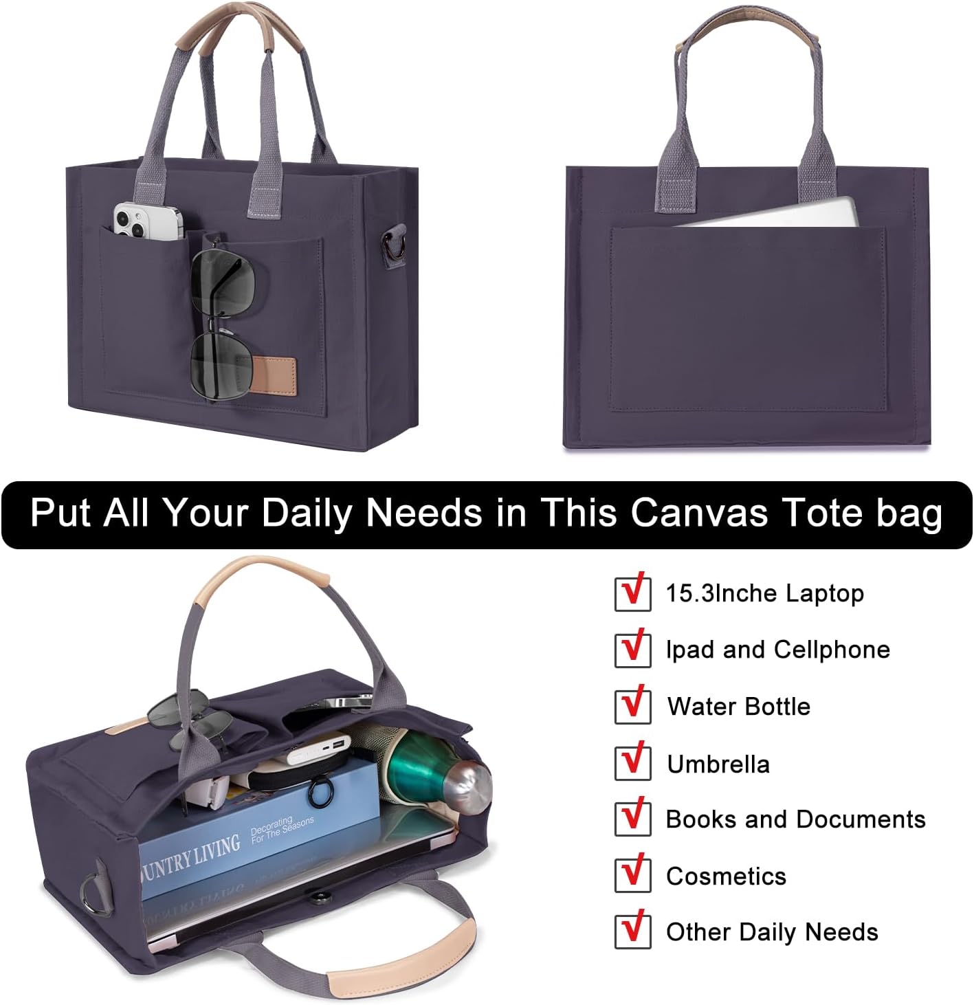 Tote Bags for Women Canvas Tote Purse Crossbody with Pockets Top Handle Shoulder Satchel Bag for Women