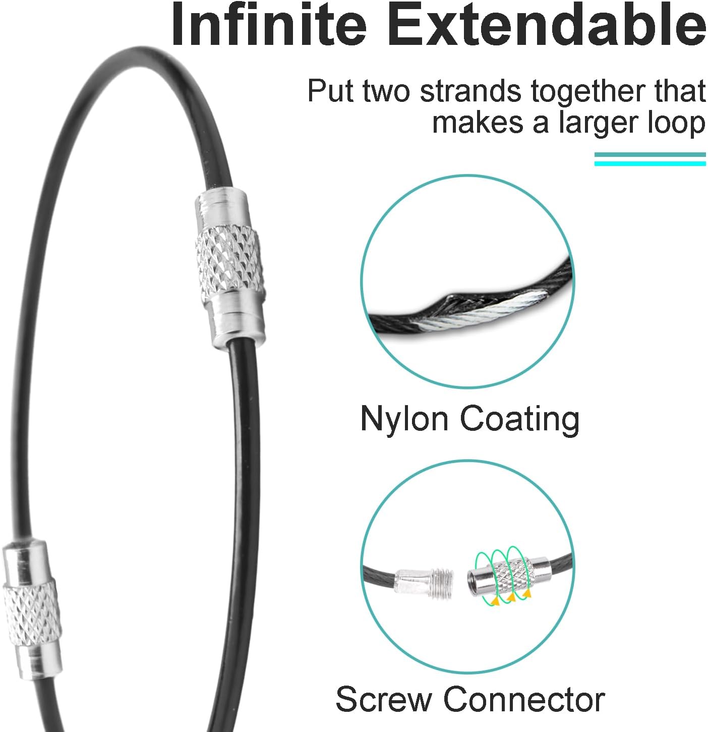 CooBigo 16 Pack Stainless Steel Loops 2mm Coated Wire Keychain Cable Large Keyrings 6 inch Key Chain for Luggage Tags, Key Tags, Keyrings, Kitchen utensils, Duster-Assorted Colors