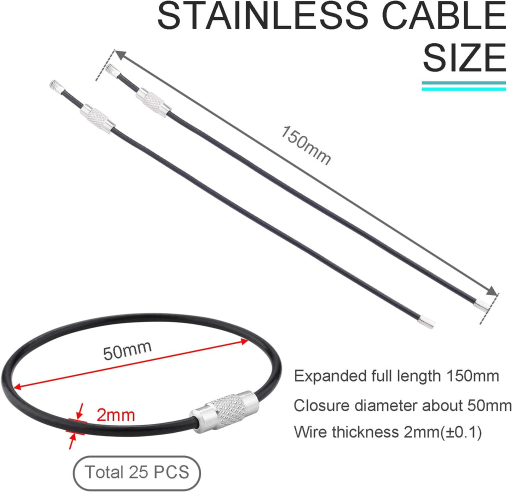 CooBigo 16 Pack Stainless Steel Loops 2mm Coated Wire Keychain Cable Large Keyrings 6 inch Key Chain for Luggage Tags, Key Tags, Keyrings, Kitchen utensils, Duster-Assorted Colors