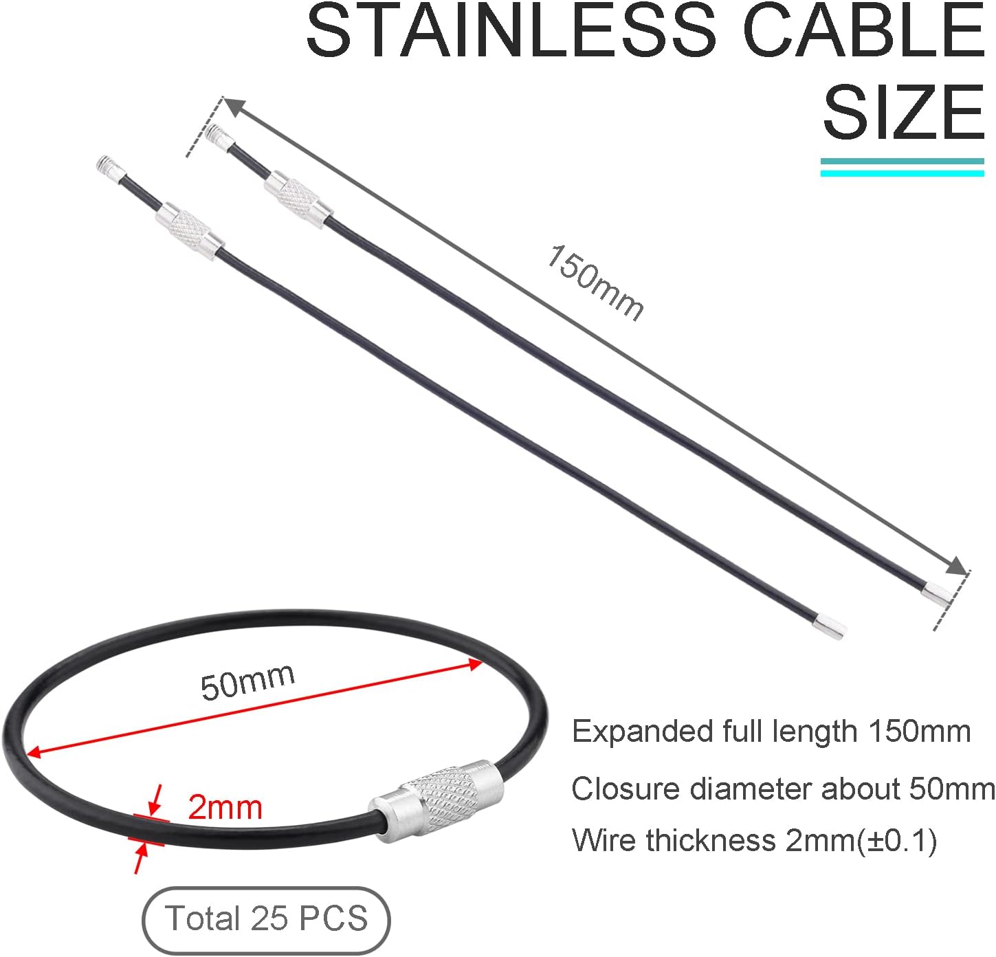 CooBigo 16 Pack Stainless Steel Loops 2mm Coated Wire Keychain Cable Large Keyrings 6 inch Key Chain for Luggage Tags, Key Tags, Keyrings, Kitchen utensils, Duster-Assorted Colors