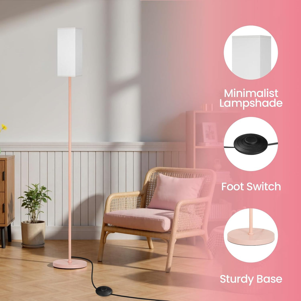 64.6" Floor Lamp, Pole with Foot Switch, Modern Standing Lamp Lampshade, Minimalist Freestanding Lamp (Bulb Not Included), for Living Room, Bedroom Office ETL Listed, Black and Beige E07LD05