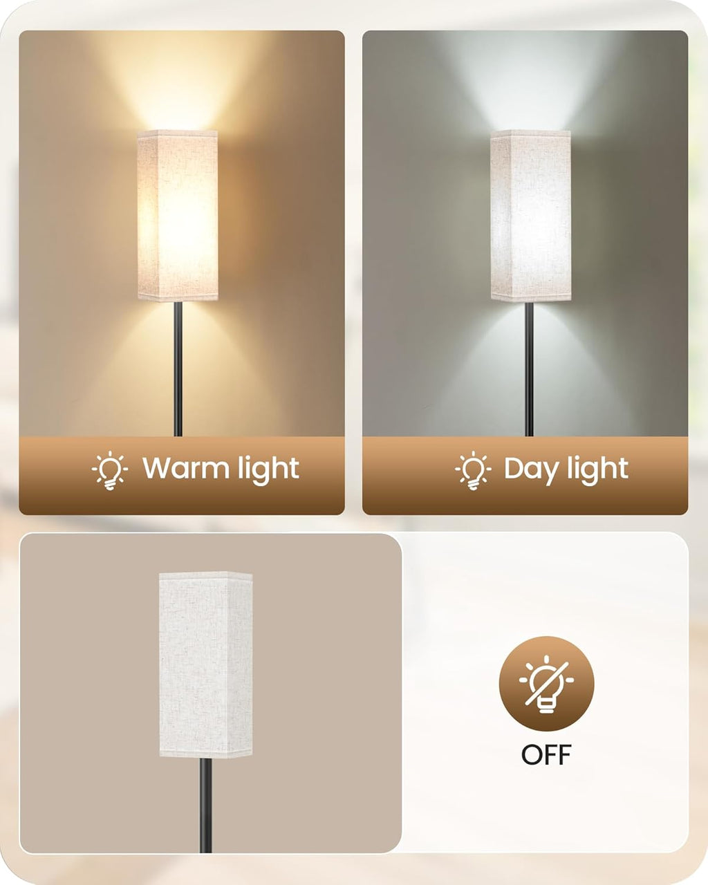 64.6" Floor Lamp, Pole with Foot Switch, Modern Standing Lamp Lampshade, Minimalist Freestanding Lamp (Bulb Not Included), for Living Room, Bedroom Office ETL Listed, Black and Beige E07LD05