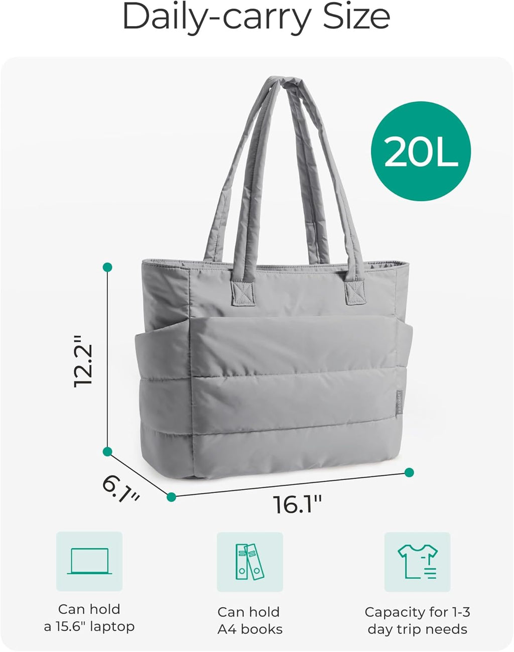 BAGSMART Tote Bag for Women, Lightweight Puffy Tote Bag with Compartments Shoulder Bag Handbag for Travel, Work, Gym