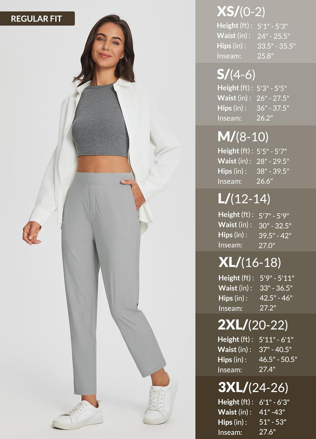 baleaf Womens Travel Pants Lightweight Stretch with Zipper Pockets Petite Ankle Dressy Golf Work Business Casual Slacks