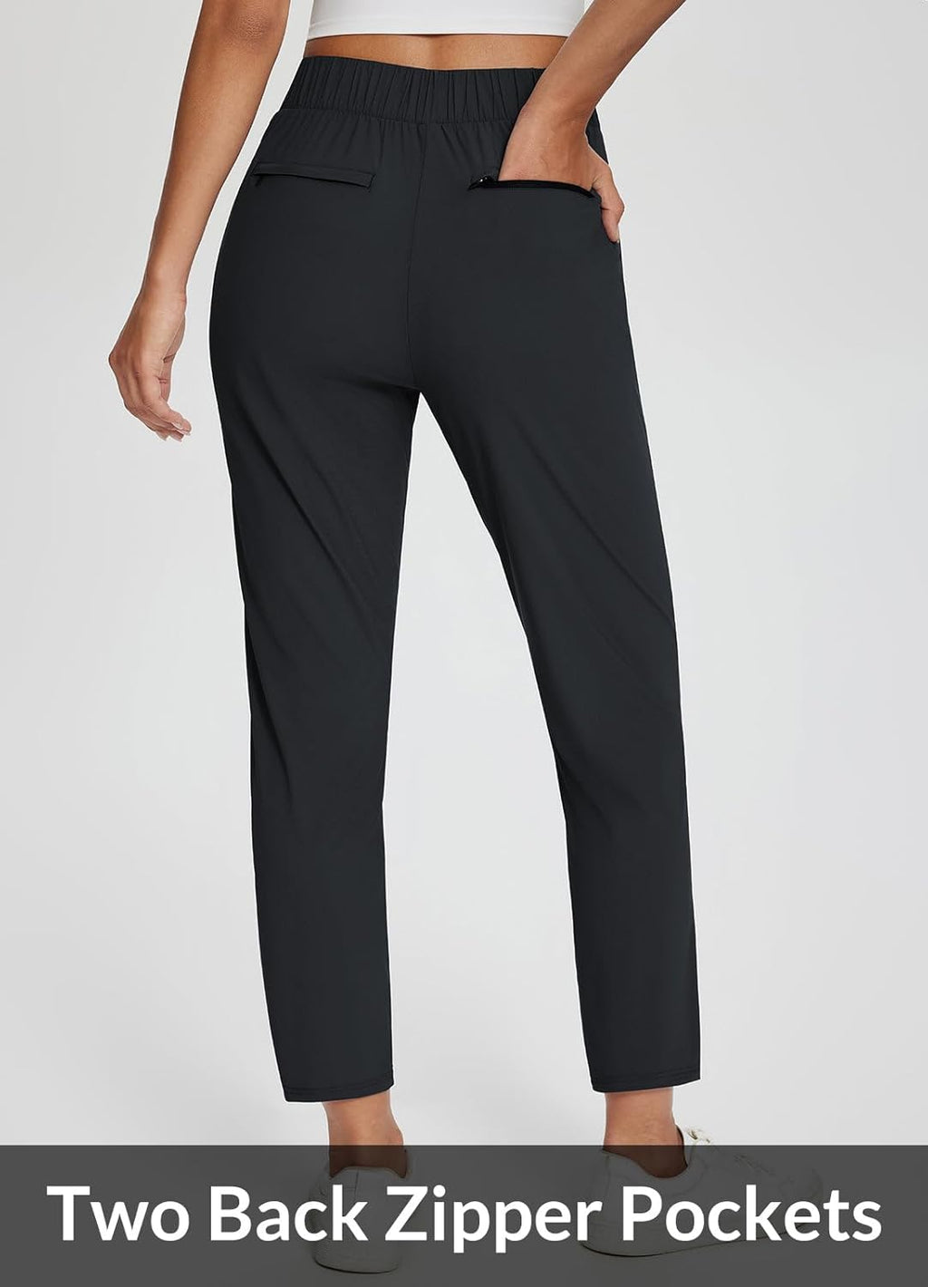 baleaf Womens Travel Pants Lightweight Stretch with Zipper Pockets Petite Ankle Dressy Golf Work Business Casual Slacks