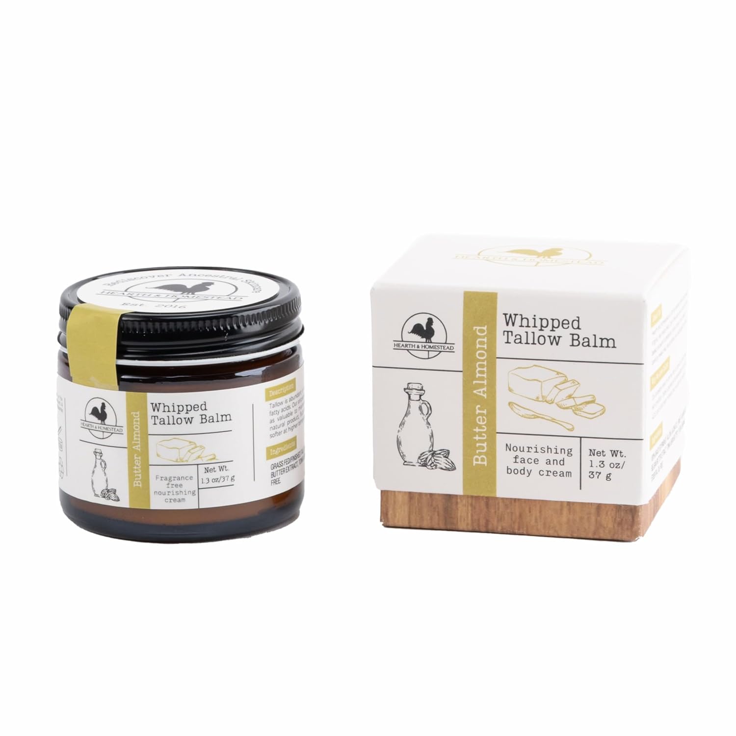 Hearth and Homestead: Handmade Whipped Tallow Balm (Unscented/Herb-Infused) - Organic Body Butter with Infused Olive Oil, for Eczema, Rosacea, Baby - 1.3 oz