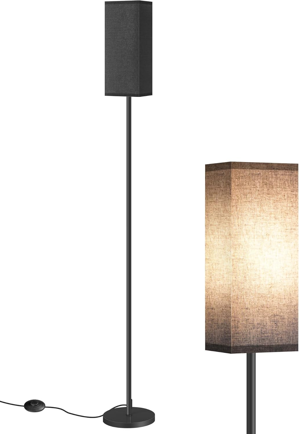 64.6" Floor Lamp, Pole with Foot Switch, Modern Standing Lamp Lampshade, Minimalist Freestanding Lamp (Bulb Not Included), for Living Room, Bedroom Office ETL Listed, Black and Beige E07LD05