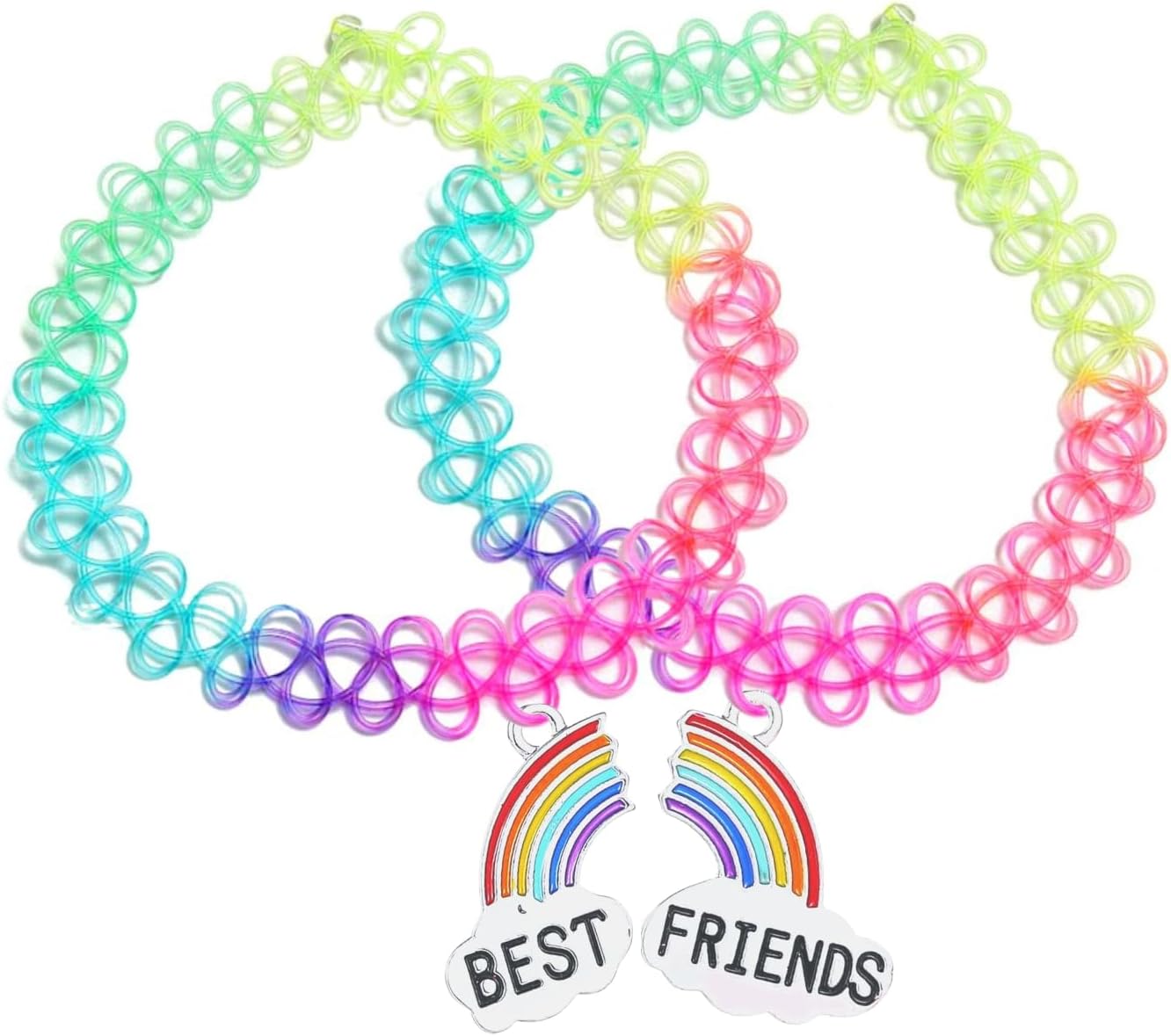 BodyJ4You 2PC Tattoo Choker Necklace - 90s Choker Necklace Women - 2000s Y2K Black Chokers Rainbow Choker - Butterfly Ying Yang Unicorn Rainbow Charms - Stretchy Elastic Necklace