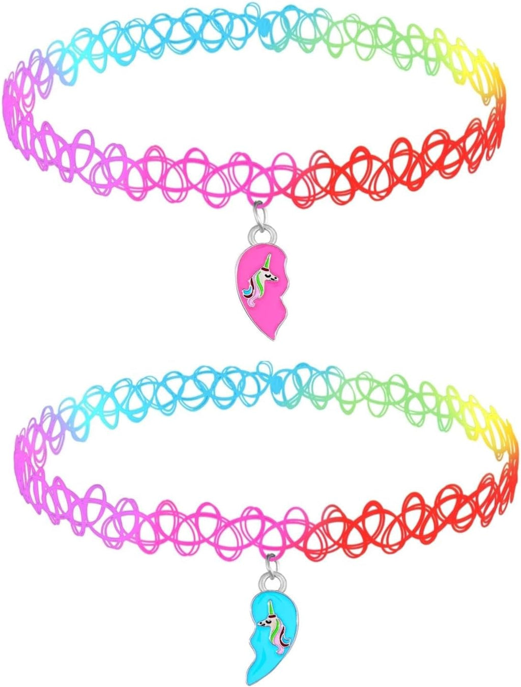 BodyJ4You 2PC Tattoo Choker Necklace - 90s Choker Necklace Women - 2000s Y2K Black Chokers Rainbow Choker - Butterfly Ying Yang Unicorn Rainbow Charms - Stretchy Elastic Necklace