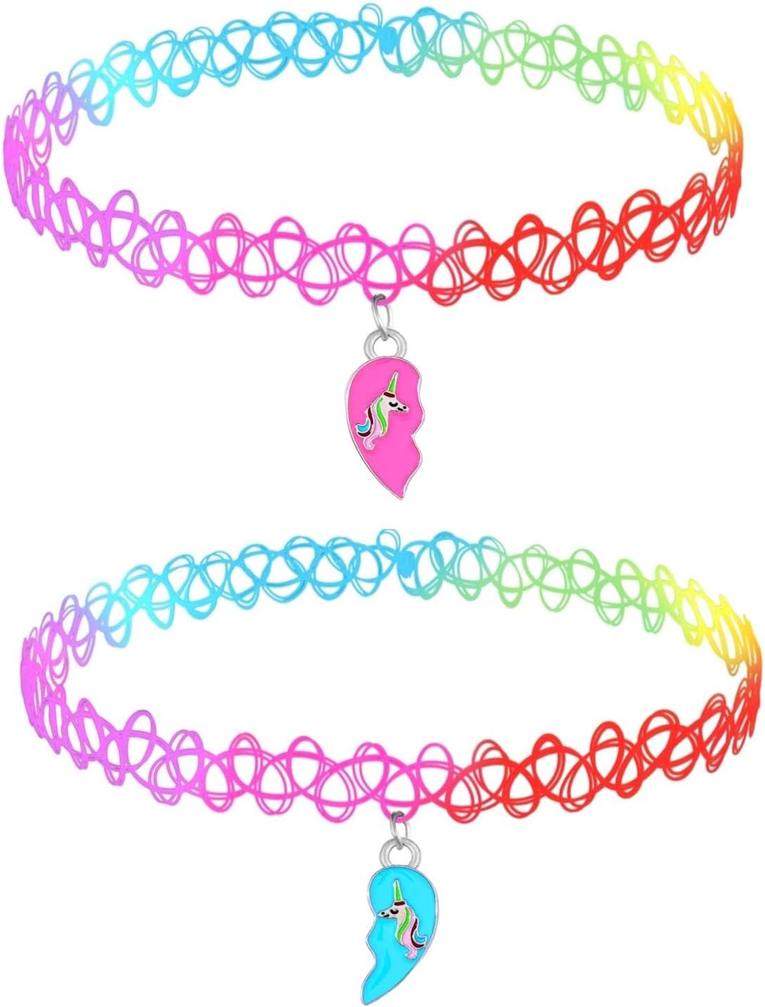 BodyJ4You 2PC Tattoo Choker Necklace - 90s Choker Necklace Women - 2000s Y2K Black Chokers Rainbow Choker - Butterfly Ying Yang Unicorn Rainbow Charms - Stretchy Elastic Necklace