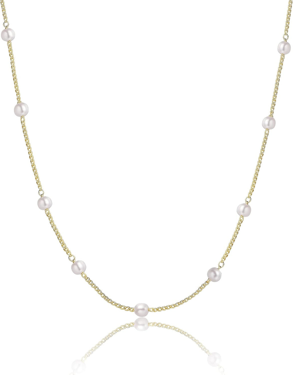 Dainty Pearl Pendant Necklaces for Women 14K Gold Plated Handmade Layered Pearl Chain Necklace Delicate Layered Pearl Necklace Everyday Jewelry Gift