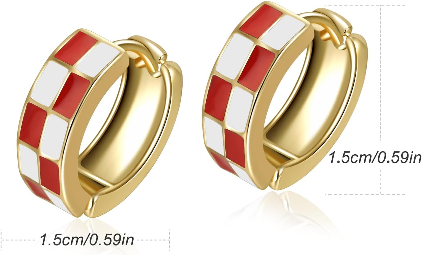 Chic Checker Small Hoop Cartilage Earrings Teacher Earrings for Women；White Black Enamel Hypoallergenic Hooped Gifts Gold and Silver tone