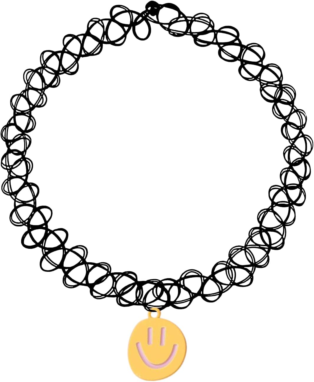 BodyJ4You 2PC Tattoo Choker Necklace - 90s Choker Necklace Women - 2000s Y2K Black Chokers Rainbow Choker - Butterfly Ying Yang Unicorn Rainbow Charms - Stretchy Elastic Necklace