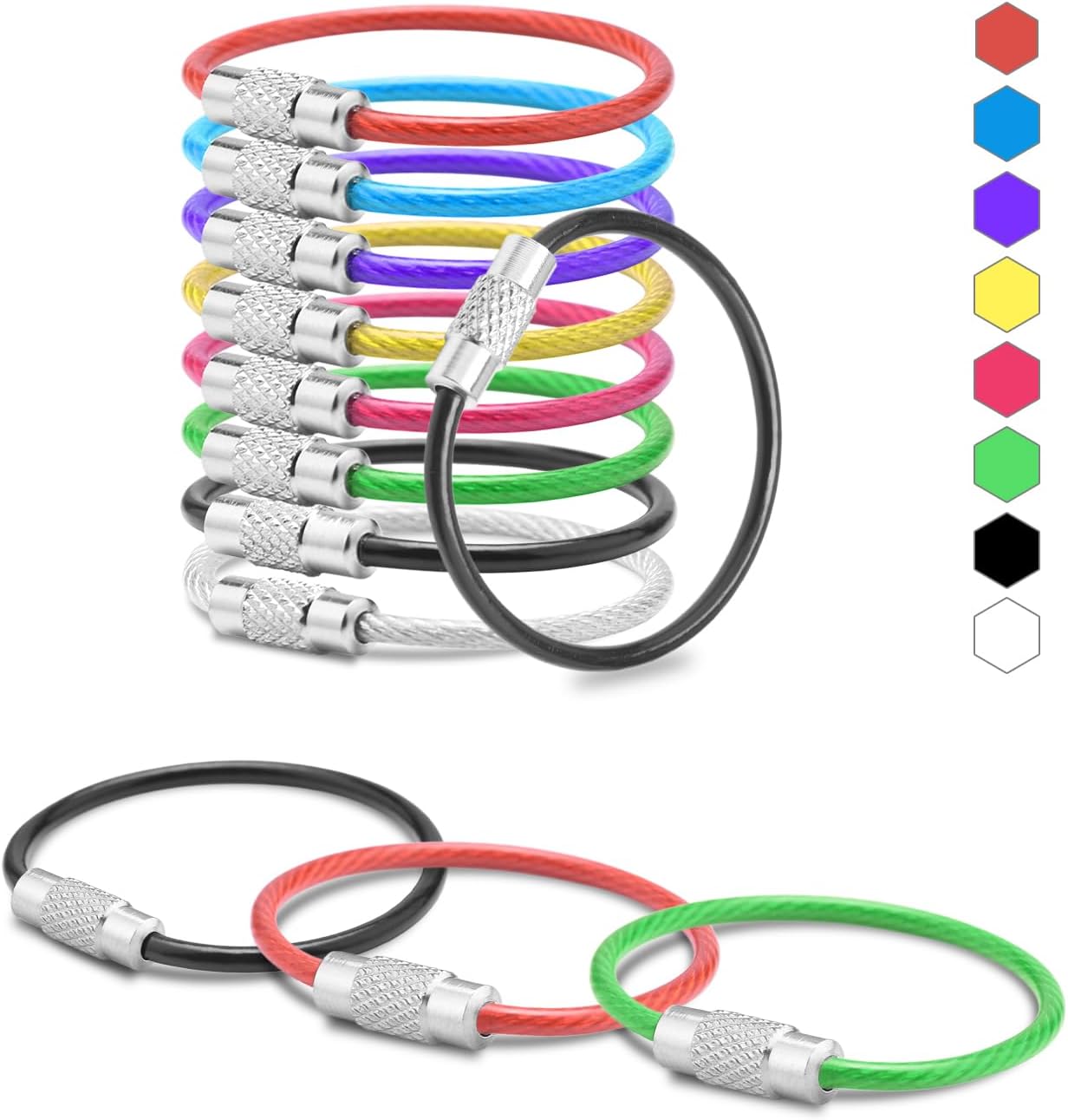 CooBigo 16 Pack Stainless Steel Loops 2mm Coated Wire Keychain Cable Large Keyrings 6 inch Key Chain for Luggage Tags, Key Tags, Keyrings, Kitchen utensils, Duster-Assorted Colors