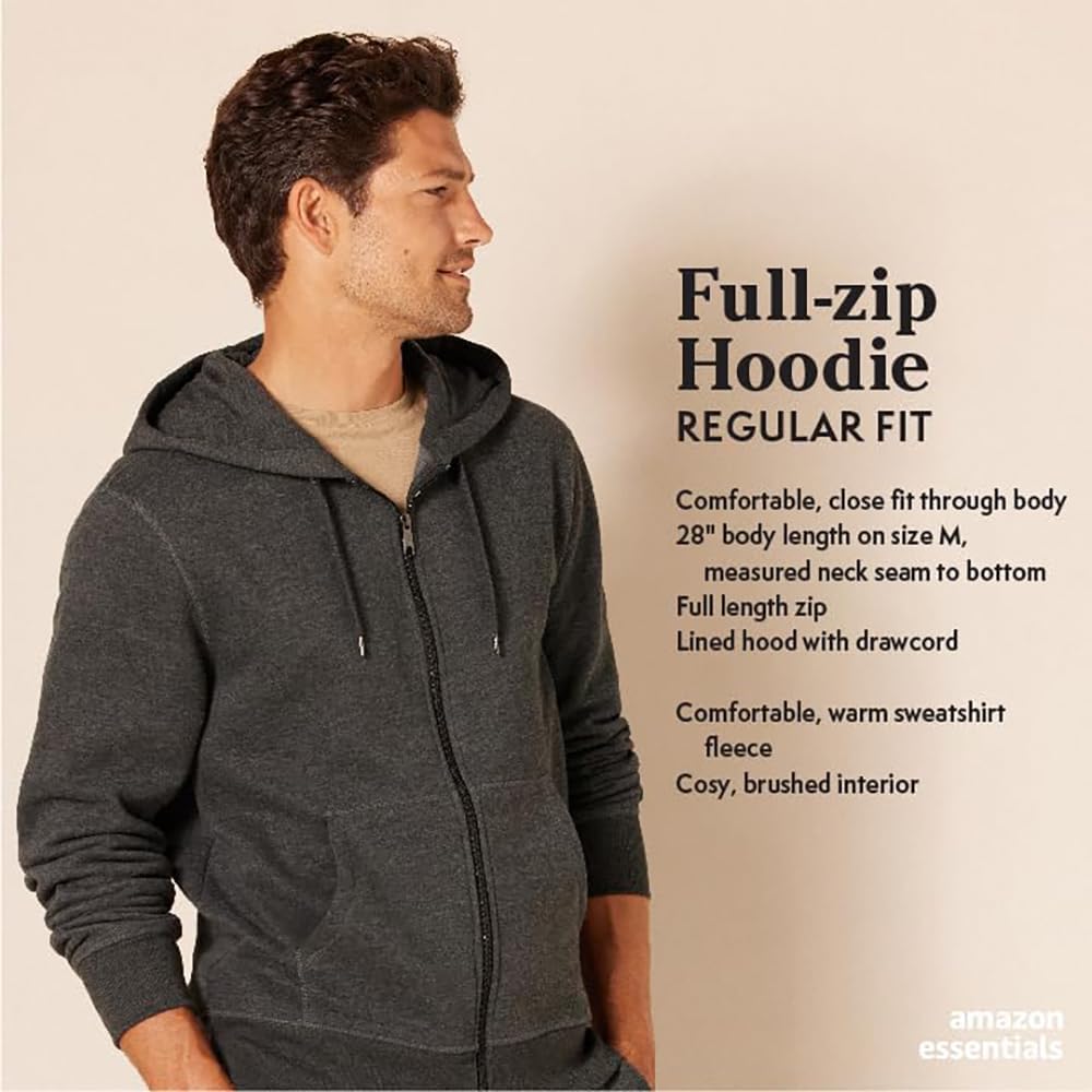Essentials Men's Full-Zip Fleece Hoodie (Available in Big & Tall)