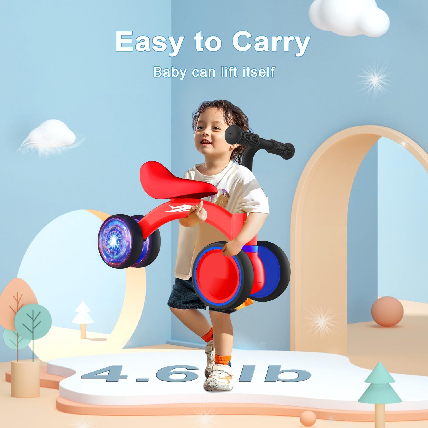 Colorful Lighting Baby Balance Bike Toys for 1 Year Old Girl Gifts, 10-36 Month Toddler Balance Bike, No Pedal 4 Silence Wheels & Soft Seat Pre-School First Riding on Toys, 1st Birthday Gifts.