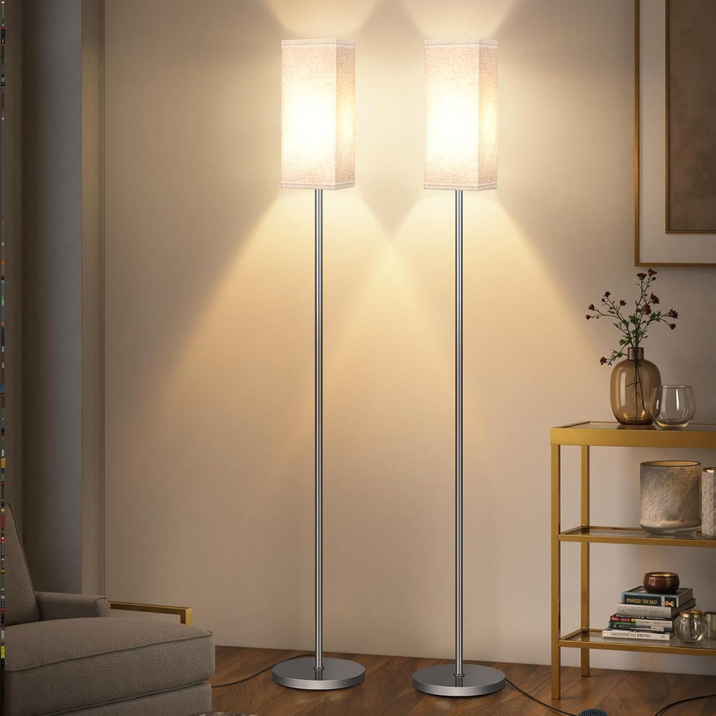 64.6" Floor Lamp, Pole with Foot Switch, Modern Standing Lamp Lampshade, Minimalist Freestanding Lamp (Bulb Not Included), for Living Room, Bedroom Office ETL Listed, Black and Beige E07LD05