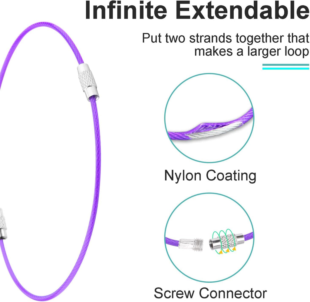 CooBigo 16 Pack Stainless Steel Loops 2mm Coated Wire Keychain Cable Large Keyrings 6 inch Key Chain for Luggage Tags, Key Tags, Keyrings, Kitchen utensils, Duster-Assorted Colors