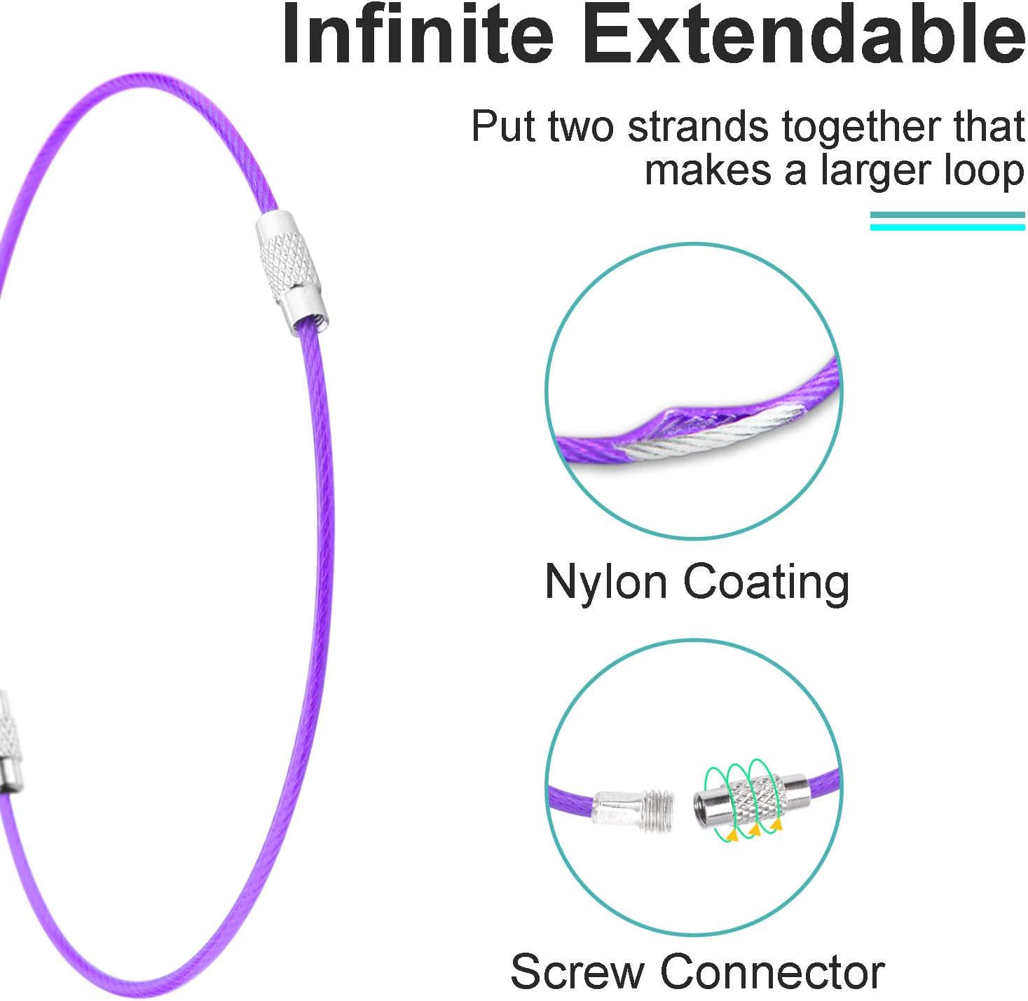 CooBigo 16 Pack Stainless Steel Loops 2mm Coated Wire Keychain Cable Large Keyrings 6 inch Key Chain for Luggage Tags, Key Tags, Keyrings, Kitchen utensils, Duster-Assorted Colors