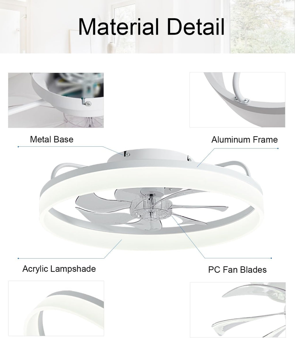 Ceiling Fans with Lights and Remote, 20" Modern Low Profile Ceiling Fan with Light, Stepless Color Temperature Change and 6 Speeds for Bedroom, Kids Room and Living Room (Black)