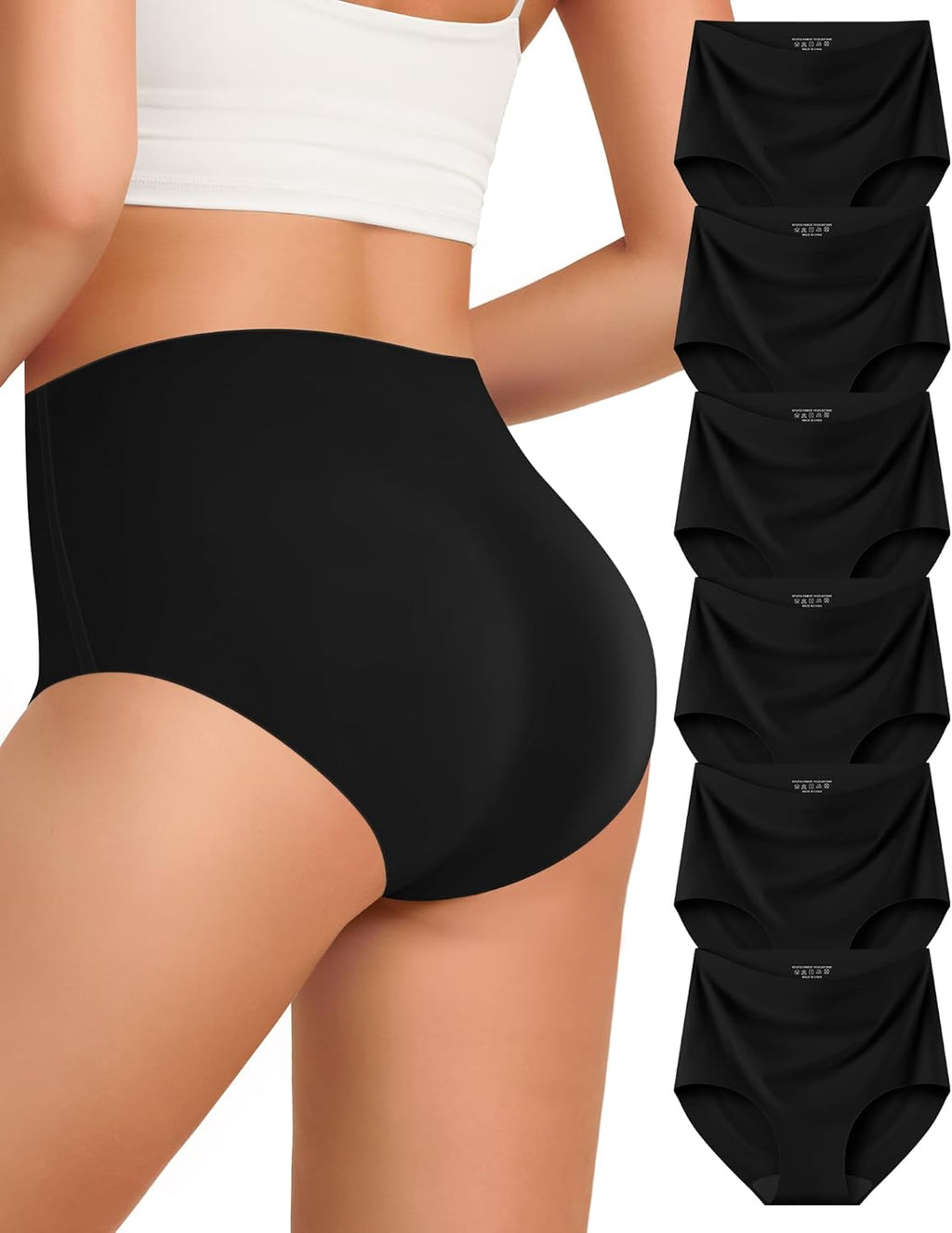 Kalapa Womens Underwear Seamless Full Coverage Breathable Briefs No Show Silky Stretch High Waisted Ladies Panties 6 Pack