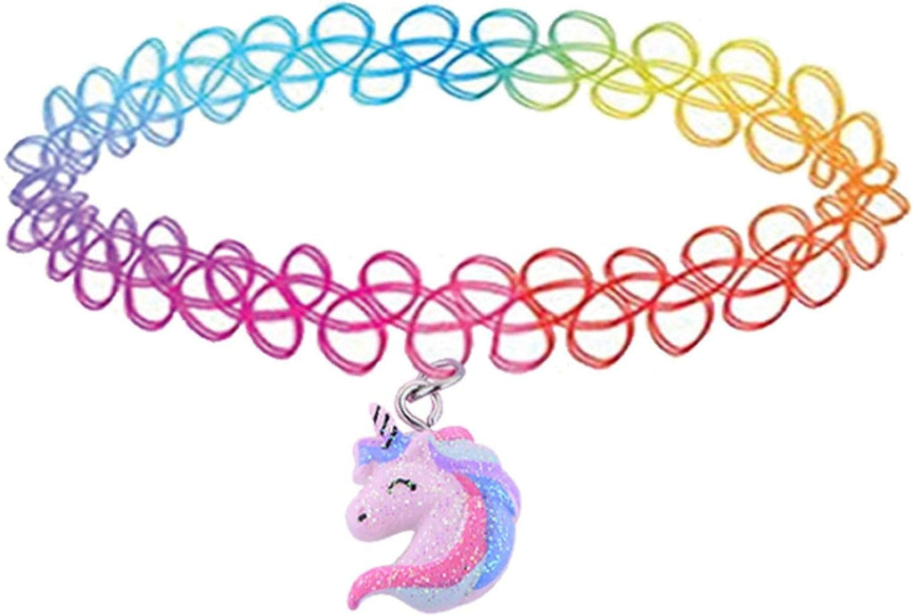 BodyJ4You 2PC Tattoo Choker Necklace - 90s Choker Necklace Women - 2000s Y2K Black Chokers Rainbow Choker - Butterfly Ying Yang Unicorn Rainbow Charms - Stretchy Elastic Necklace