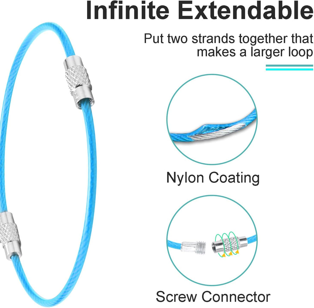 CooBigo 16 Pack Stainless Steel Loops 2mm Coated Wire Keychain Cable Large Keyrings 6 inch Key Chain for Luggage Tags, Key Tags, Keyrings, Kitchen utensils, Duster-Assorted Colors