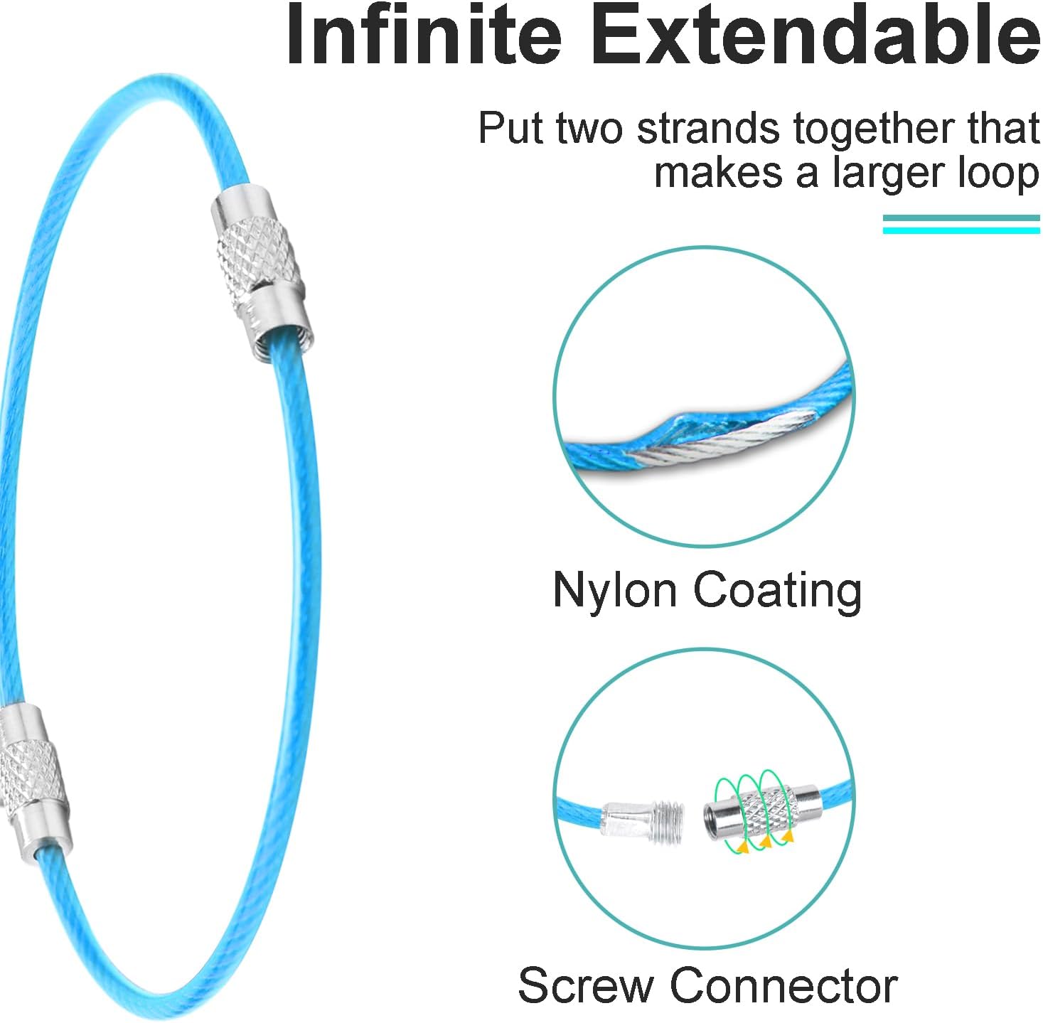 CooBigo 16 Pack Stainless Steel Loops 2mm Coated Wire Keychain Cable Large Keyrings 6 inch Key Chain for Luggage Tags, Key Tags, Keyrings, Kitchen utensils, Duster-Assorted Colors