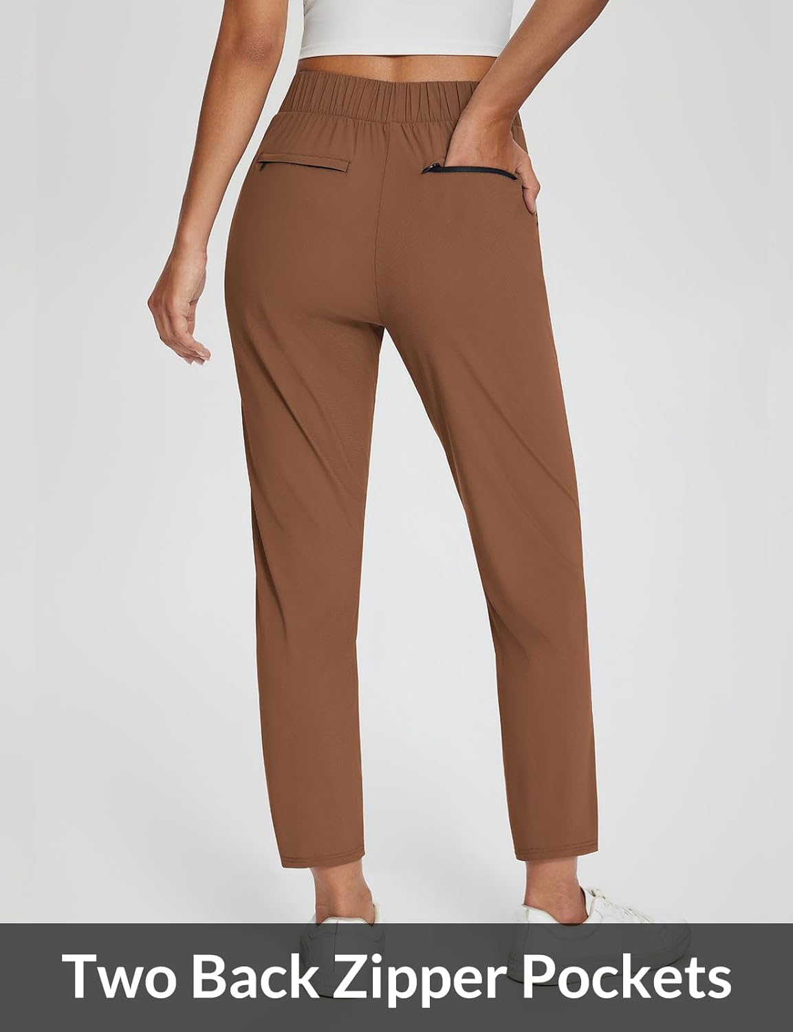 baleaf Womens Travel Pants Lightweight Stretch with Zipper Pockets Petite Ankle Dressy Golf Work Business Casual Slacks