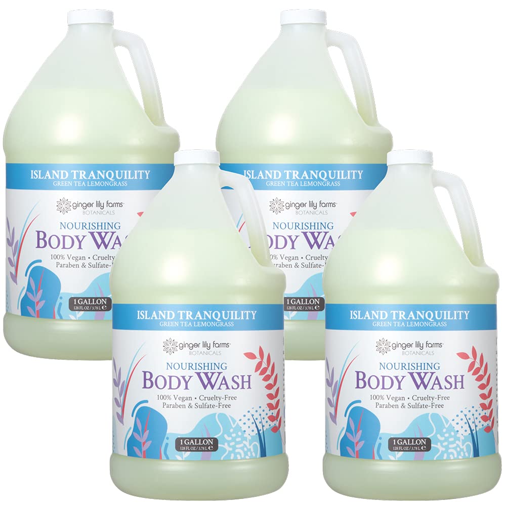 Ginger Lily Farms Botanicals Nourishing Body Wash, Island Tranquility, 100% Vegan & Cruelty-Free, Green Tea Lemongrass Scent, 1 Gallon Refill (128 fl. oz.)