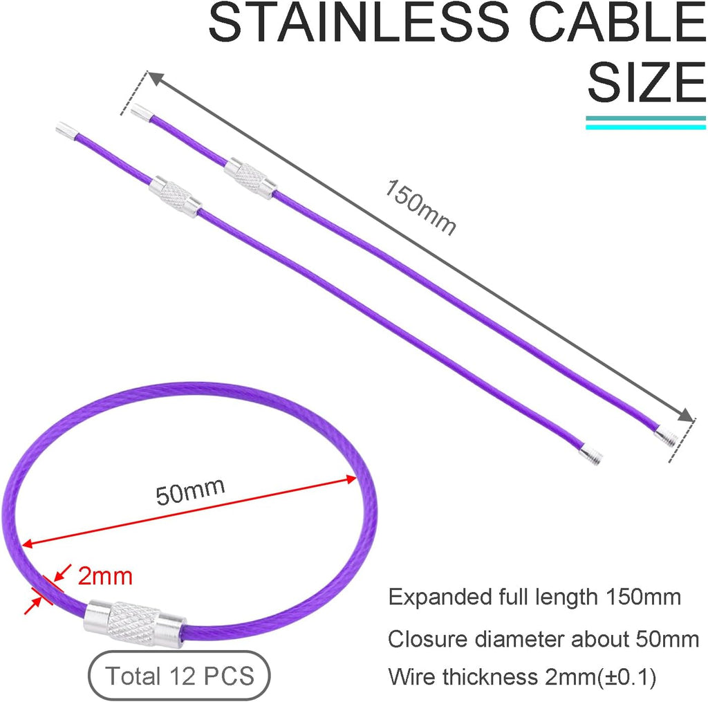 CooBigo 16 Pack Stainless Steel Loops 2mm Coated Wire Keychain Cable Large Keyrings 6 inch Key Chain for Luggage Tags, Key Tags, Keyrings, Kitchen utensils, Duster-Assorted Colors