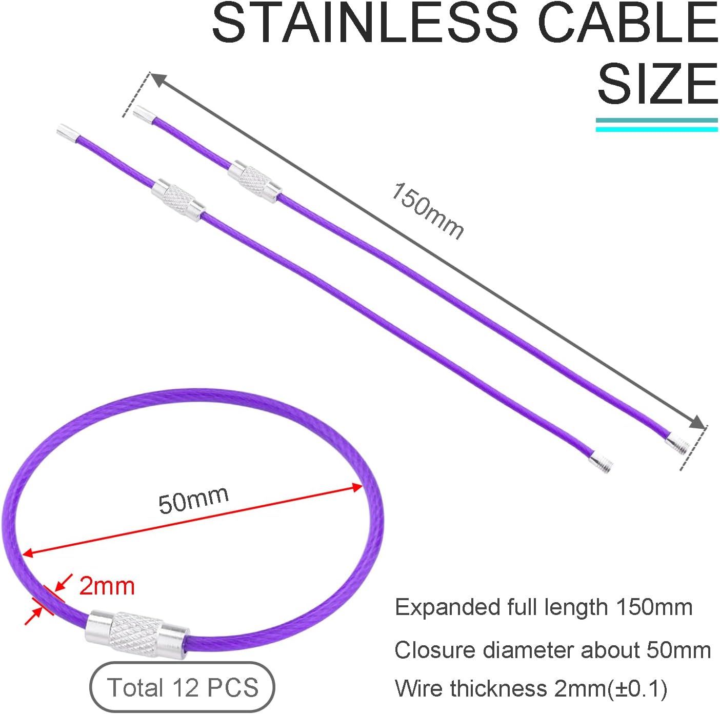 CooBigo 16 Pack Stainless Steel Loops 2mm Coated Wire Keychain Cable Large Keyrings 6 inch Key Chain for Luggage Tags, Key Tags, Keyrings, Kitchen utensils, Duster-Assorted Colors