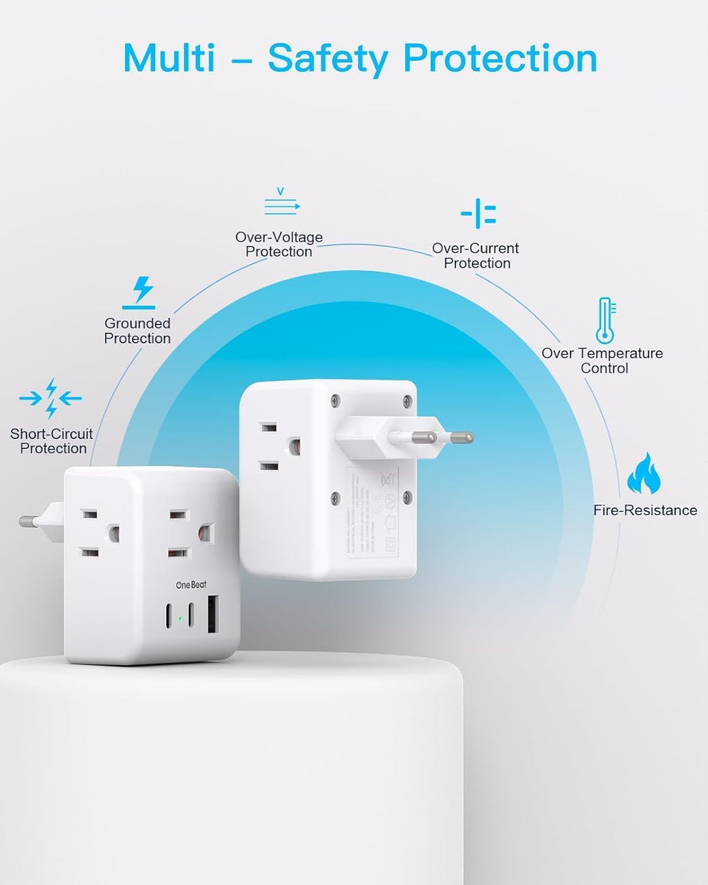 2 Pack European Travel Plug Adapter, International Power Plug Adapter with 3 Outlets 3 USB Charging Ports(1 USB C), Type C Plug Adapter Travel Essentials to Most Europe EU Spain Italy France Germany