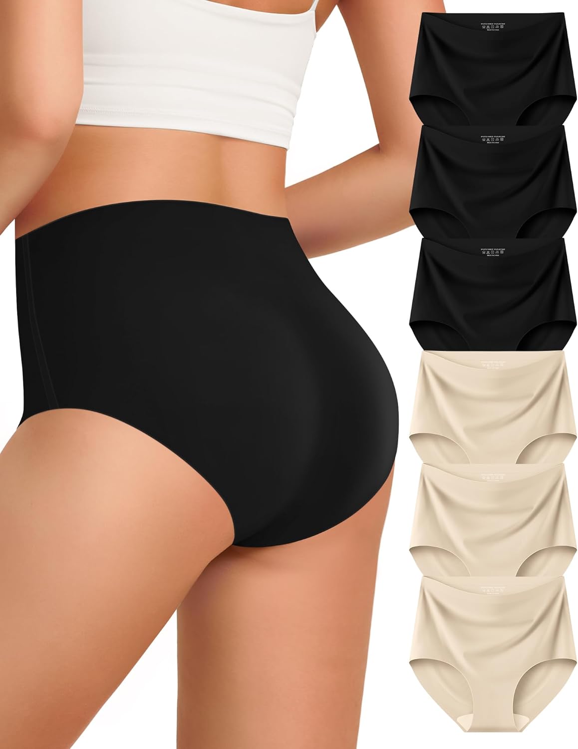 Kalapa Womens Underwear Seamless Full Coverage Breathable Briefs No Show Silky Stretch High Waisted Ladies Panties 6 Pack