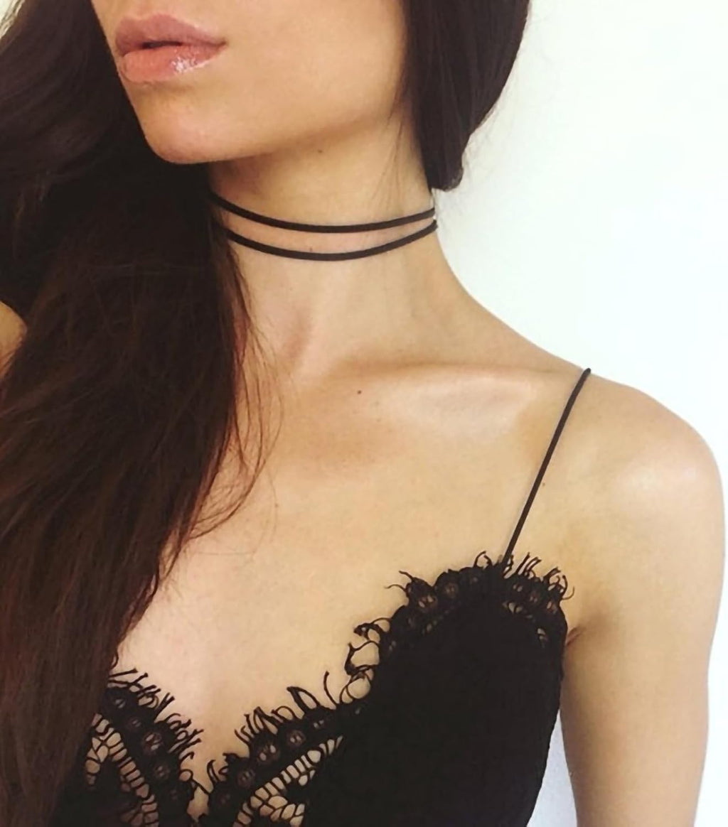 Fesciory Black Necklaces for Women, Adjustable Layered Velvet Leather Lace Collar Necklace, Goth Jewelry Gifts.