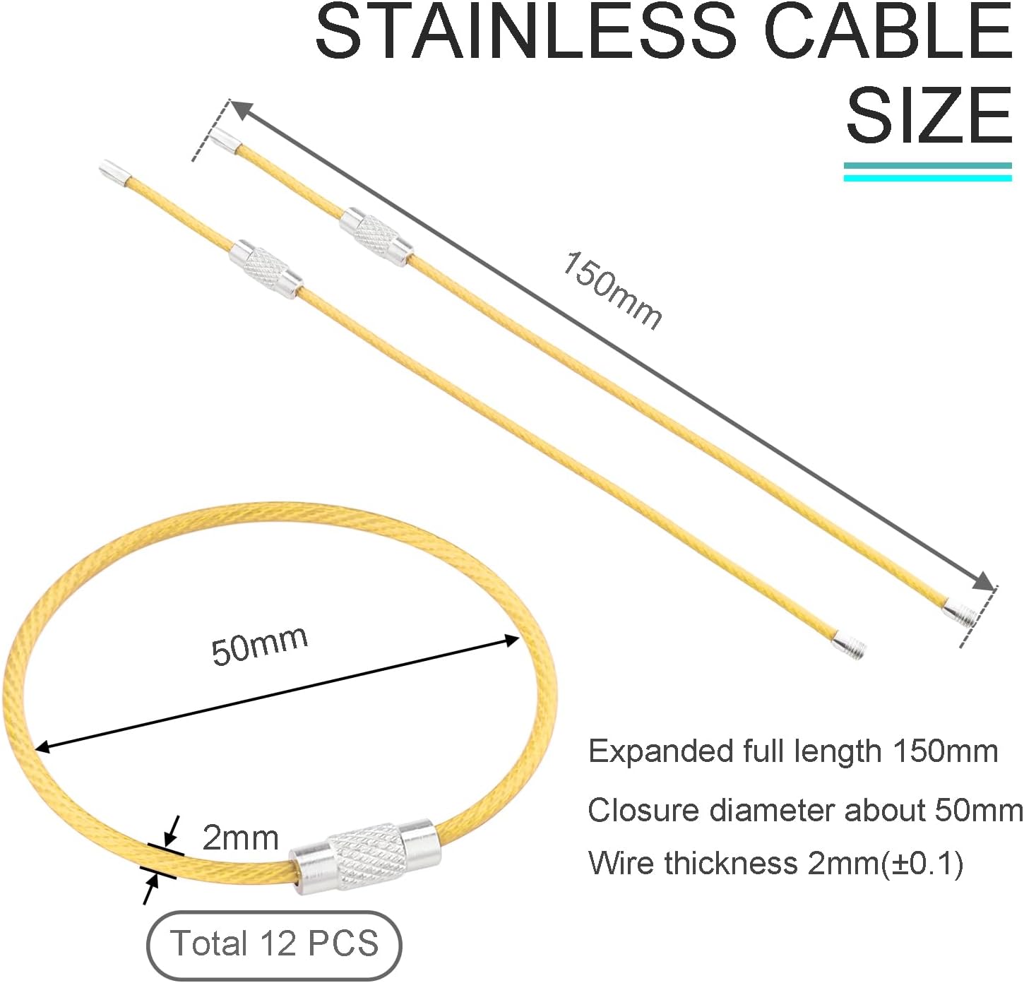 CooBigo 16 Pack Stainless Steel Loops 2mm Coated Wire Keychain Cable Large Keyrings 6 inch Key Chain for Luggage Tags, Key Tags, Keyrings, Kitchen utensils, Duster-Assorted Colors