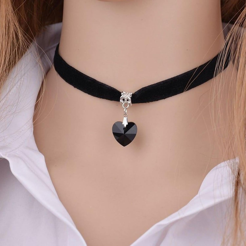 Fesciory Black Necklaces for Women, Adjustable Layered Velvet Leather Lace Collar Necklace, Goth Jewelry Gifts.