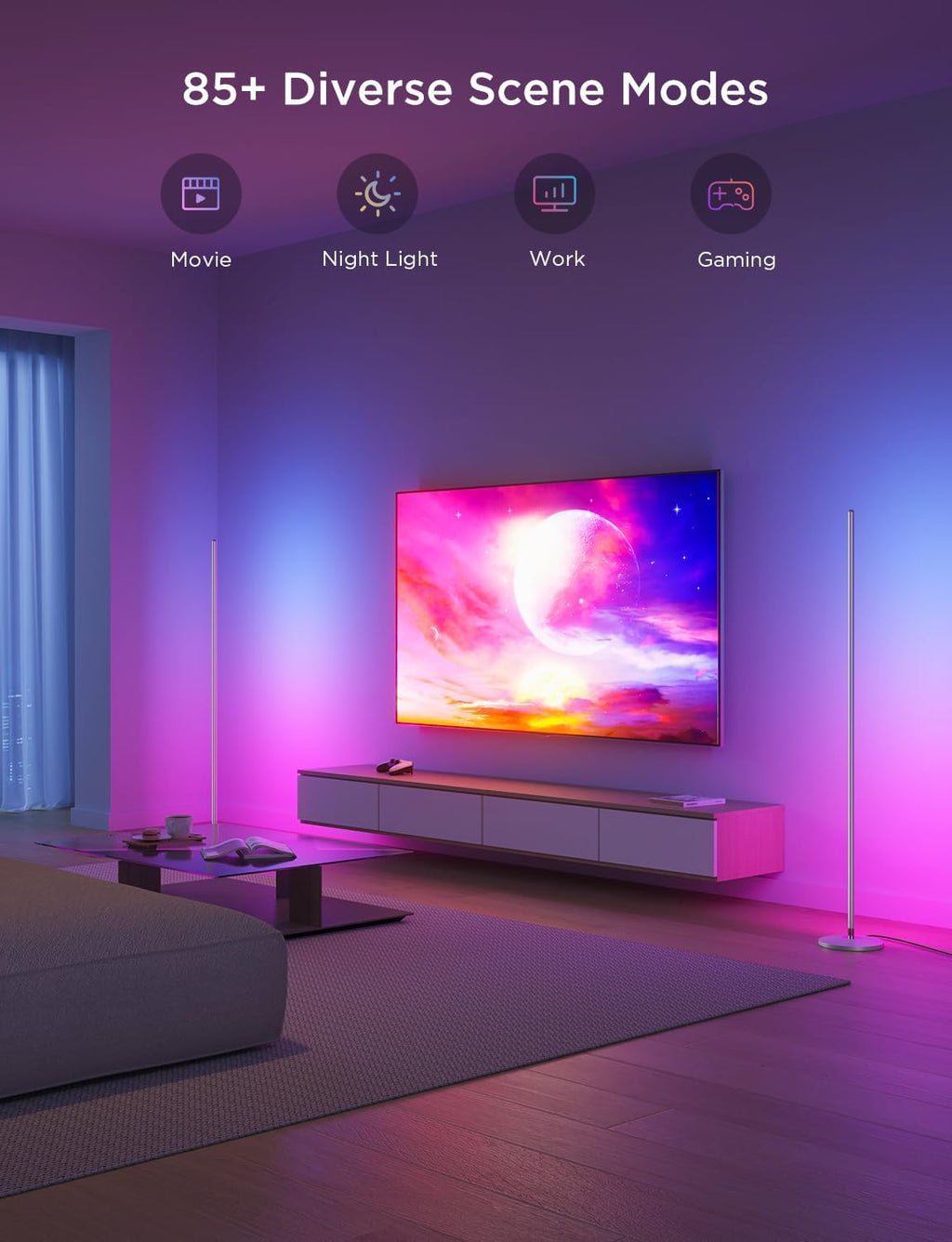 Govee RGBIC Floor Lamp Basic, LED Corner Lamp Works with Alexa, 1000 Lumen Smart Modern Floor Lamp with Music Sync and 16 Million DIY Colors, Color Changing Standing Lamp for Bedroom Living Room Black