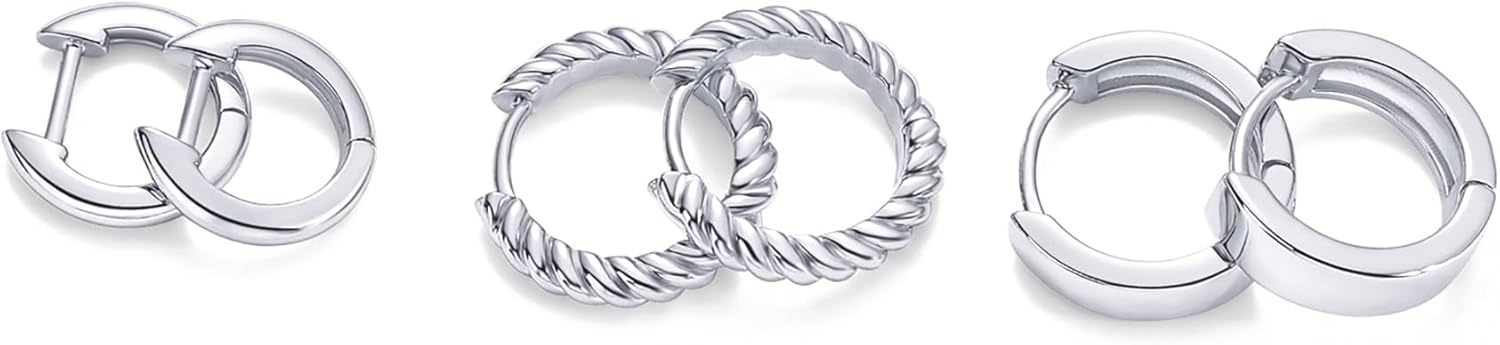 PAVOI 14K-18K Yellow Gold Plated 925 Sterling Silver Posts Three Pairs Small Hoop Earrings for Women - Statement Gold Hoop Earrings Set - Cubic Zirconia Rope Teardrop Chunky Huggie Earscape Piercings