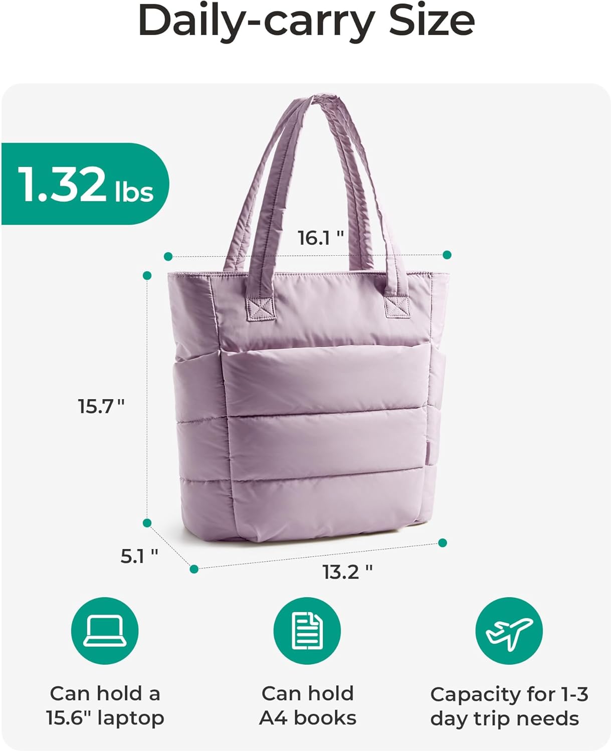 BAGSMART Tote Bag for Women, Lightweight Puffy Tote Bag with Compartments Shoulder Bag Handbag for Travel, Work, Gym