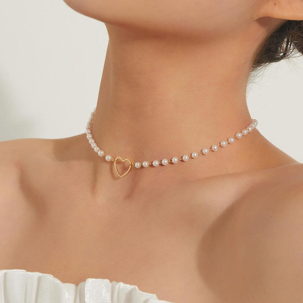 Dainty Pearl Pendant Necklaces for Women 14K Gold Plated Handmade Layered Pearl Chain Necklace Delicate Layered Pearl Necklace Everyday Jewelry Gift