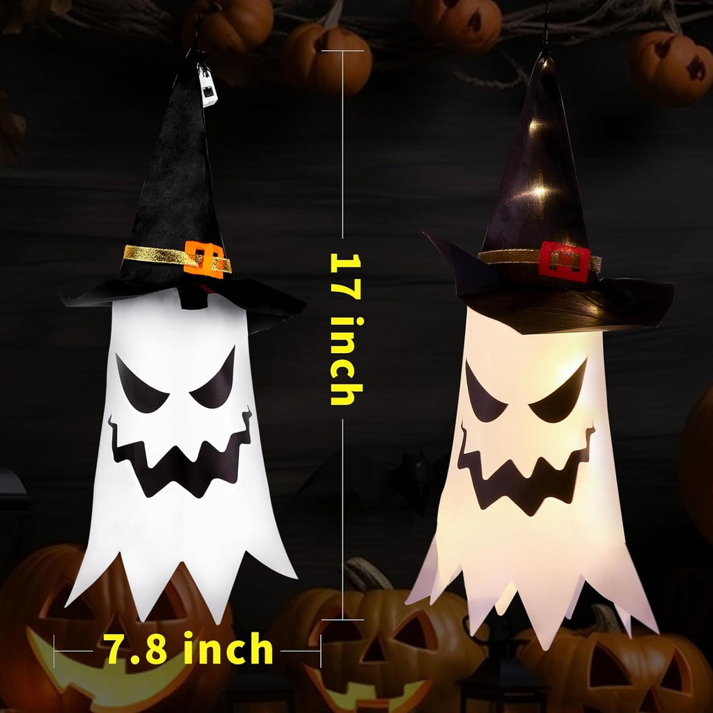 Halloween Decorations Outdoor Halloween Decor Hanging Outdoor String Lights Glowing Ghost Witch Hat Halloween Decorations Indoor Ornaments Halloween Lights for Home Tree Garden Yard (4Pcs)