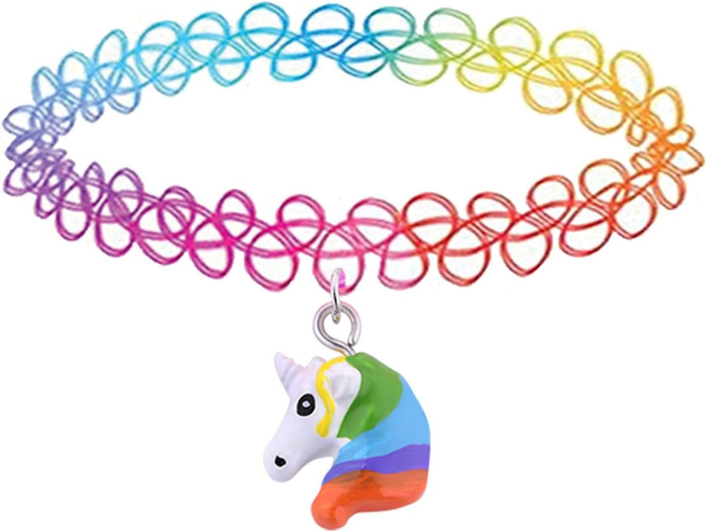 BodyJ4You 2PC Tattoo Choker Necklace - 90s Choker Necklace Women - 2000s Y2K Black Chokers Rainbow Choker - Butterfly Ying Yang Unicorn Rainbow Charms - Stretchy Elastic Necklace