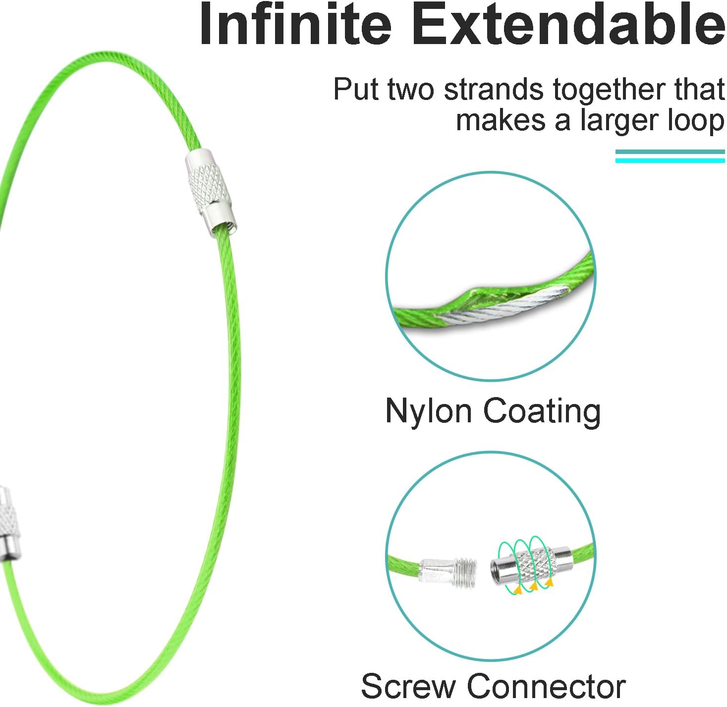 CooBigo 16 Pack Stainless Steel Loops 2mm Coated Wire Keychain Cable Large Keyrings 6 inch Key Chain for Luggage Tags, Key Tags, Keyrings, Kitchen utensils, Duster-Assorted Colors