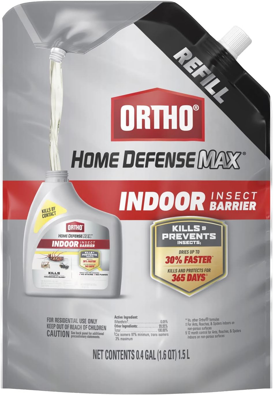 Ortho Home Defense Max Indoor Insect Barrier with Extended Reach Comfort Wand, Kills Ants, Roaches, Spiders, Fleas and Ticks, 1 gal.