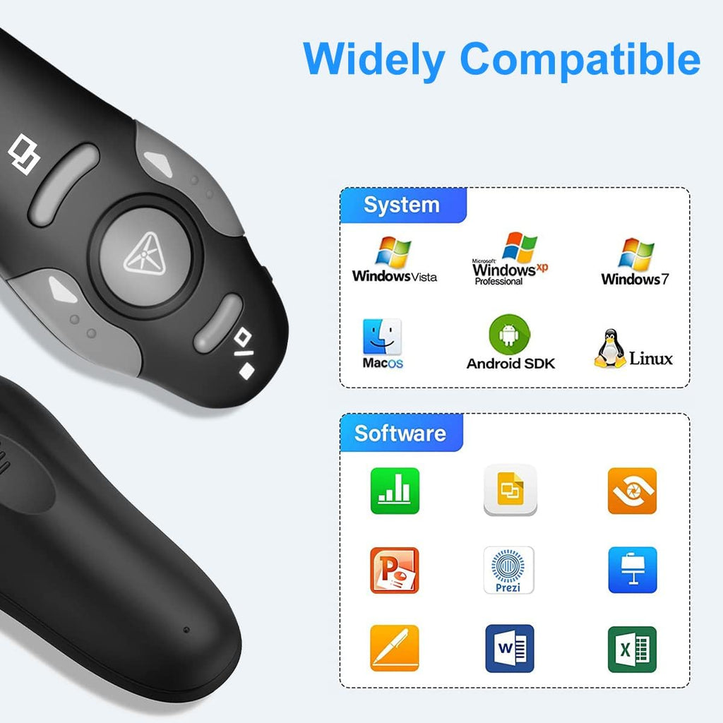 Wireless Presentation Clicker for PowerPoint Presentations, USB Dongle Presenter Remote with Laser Pointer Slide Clickers for Mac/Windows/Linux, Computer/Laptop, Google Slide/PPT/Keynote