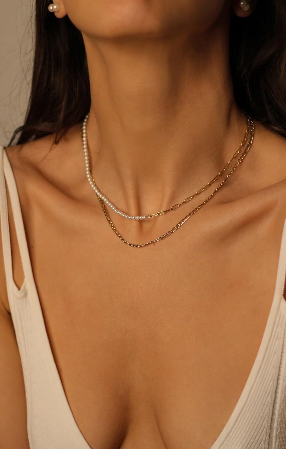 Dainty Pearl Pendant Necklaces for Women 14K Gold Plated Handmade Layered Pearl Chain Necklace Delicate Layered Pearl Necklace Everyday Jewelry Gift
